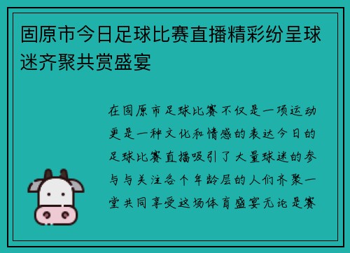 固原市今日足球比赛直播精彩纷呈球迷齐聚共赏盛宴